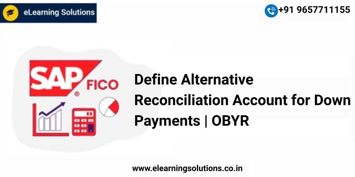 SAP Define Alternative Reconciliation Account for Down Payments screen (OBYR) showing special G/L indicator and vendor down payment reconciliation account assignment