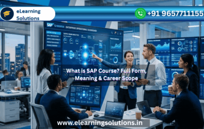 A professional-looking image showing diverse people working on laptops, tablets, or desktops at a modern office.