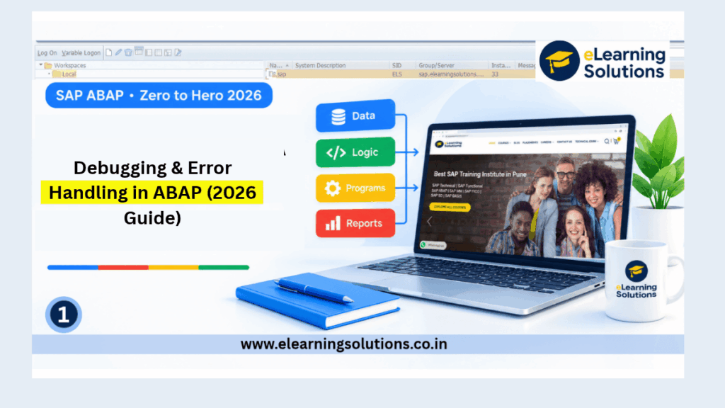 ABAP Debugging and Error Handling – Chapter 11 of ABAP Zero to Hero series showing ABAP Debugger, breakpoints, watchpoints, TRY/CATCH exception handling, and MESSAGE types