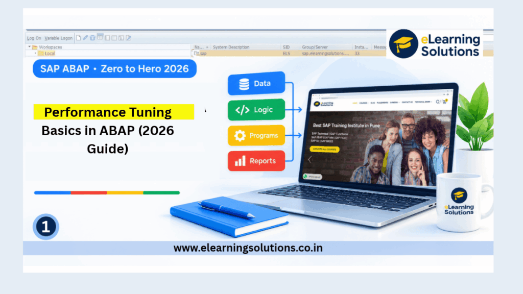 ABAP Performance Tuning – Chapter 15 of ABAP Zero to Hero series showing ST05 SQL Trace, SAT Runtime Analysis, Code Pushdown, table buffering, and parallel processing for optimizing slow ABAP reports